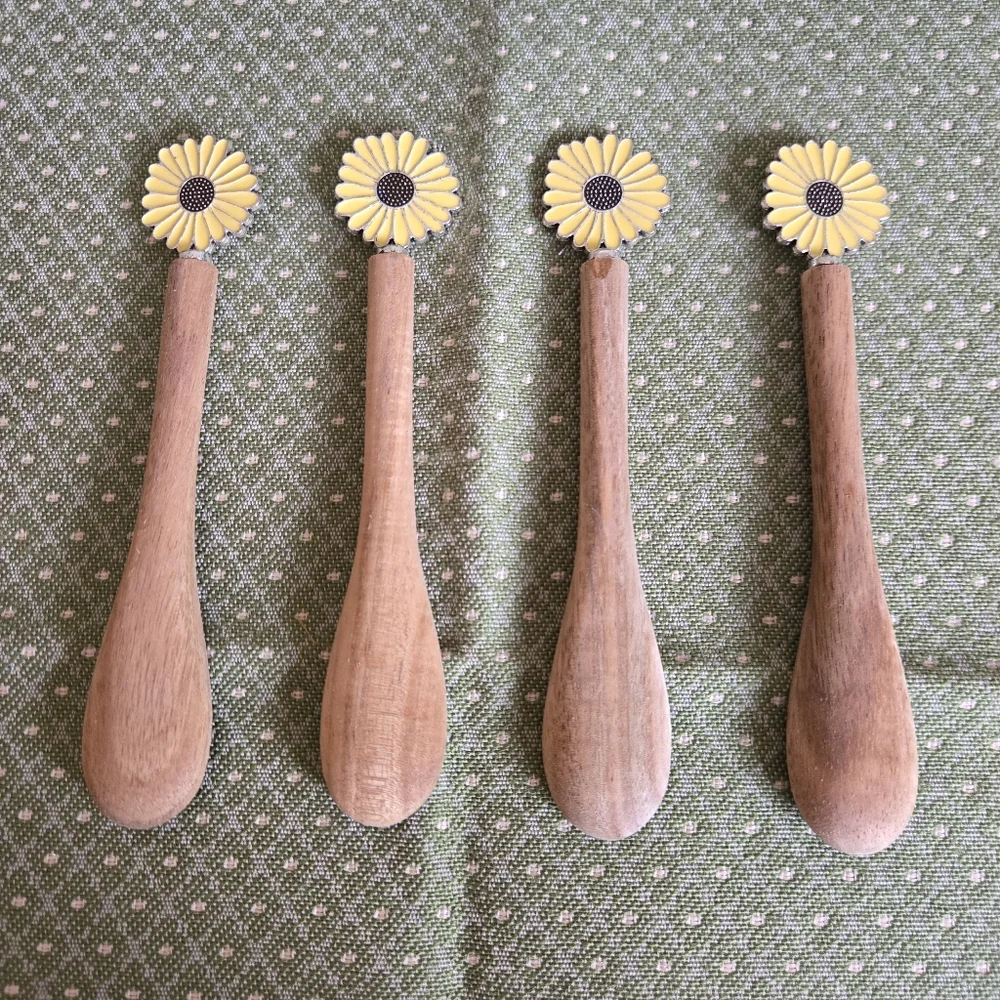 Wooden Spoons with Sunflower Design 4-pc Set